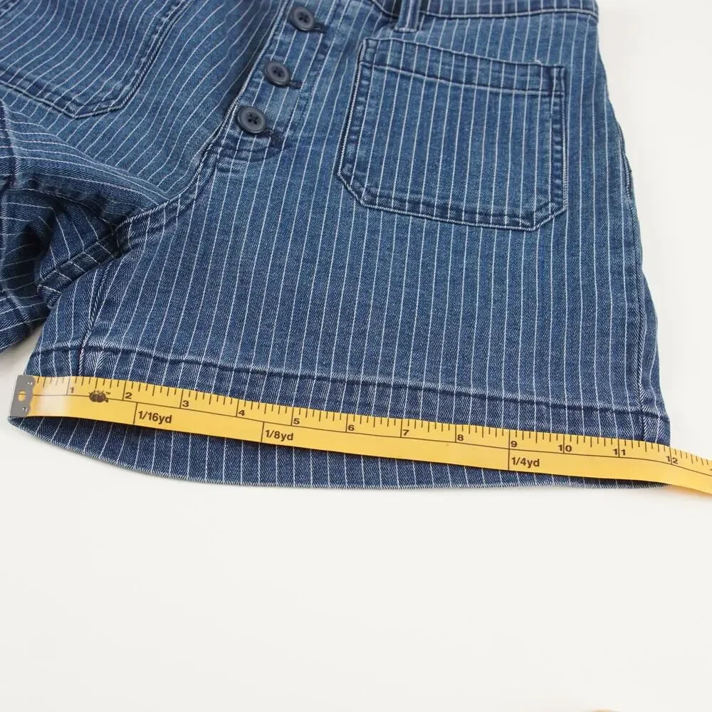 J Crew Patch Pocket Denim Button Herringbone Striped Blue Shorts Womens Sz 28 - Picture 6 of 9